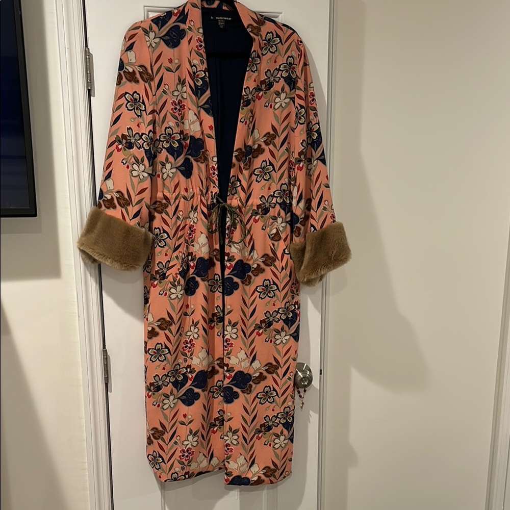 Floral Kimono with Faux Fur Cuffs